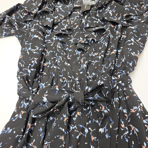 Lane Bryant Dress Womens 16P Black Floral Ruffle Cold Shoulder Belted Midi - Picture 11 of 14